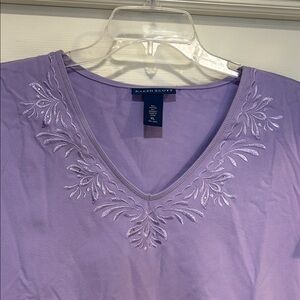 Karen Scott Lavender Embroidered Short Sleeve Top